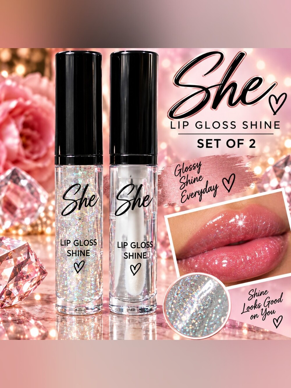 She + Sky Iridescent Glitter & Pearl Clear Lip Gloss Duo